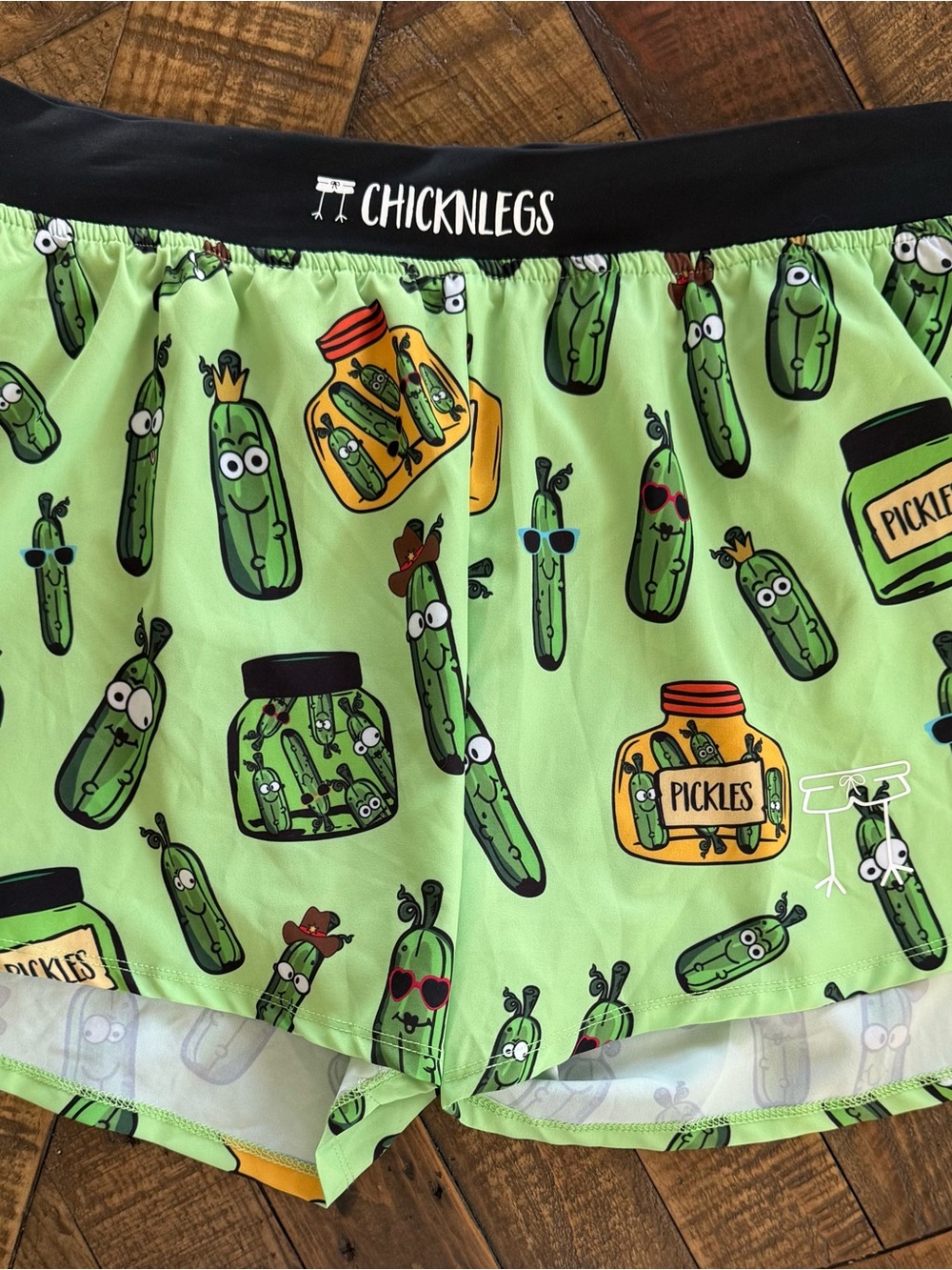 Mens Chicknlegs Green Pickle Print Running Shorts
